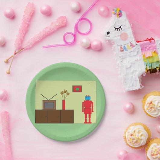Retro Red Robot Pappteller (Party)