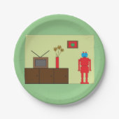 Retro Red Robot Pappteller (Vorderseite)