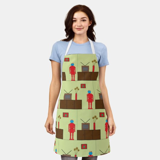 Retro Red Robot Schürze (Getragen)