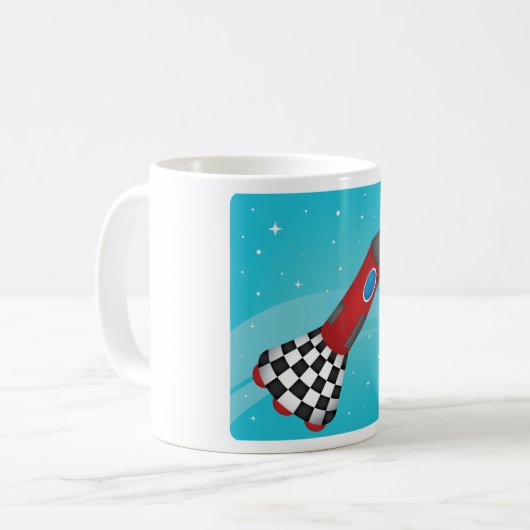 Retro Red Rocket Ship in Space Galactic Kaffeetasse (Vorderseite Links)