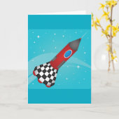 Retro Red Rocket Ship in Space Galactic Karte (Gelbe Blume)