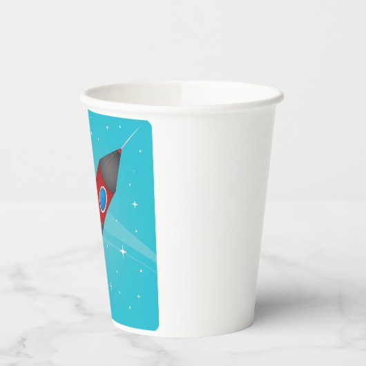 Retro Red Rocket Ship in Space Galactic Pappbecher (Links)