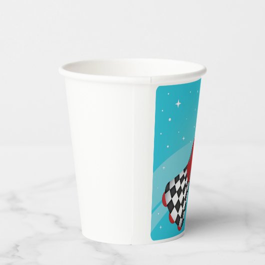 Retro Red Rocket Ship in Space Galactic Pappbecher (Rechts)