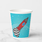 Retro Red Rocket Ship in Space Galactic Pappbecher (Vorderseite)