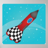 Retro Red Rocket Ship in Space Galactic Poster (Vorne)