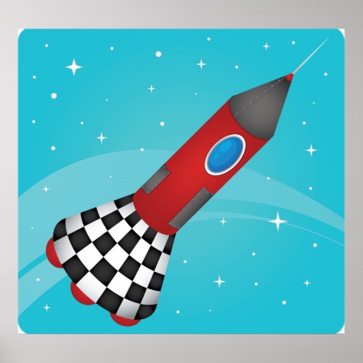 Retro Red Rocket Ship in Space Galactic Poster (Vorne)