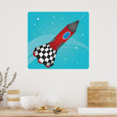 Retro Red Rocket Ship in Space Galactic Poster (Küche)