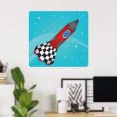 Retro Red Rocket Ship in Space Galactic Poster (Heimbüro)