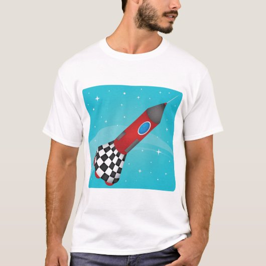 Retro Red Rocket Ship in Space Galactic T-Shirt (Vorderseite)
