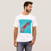 Retro Red Rocket Ship in Space Galactic T-Shirt (Vorne ganz)