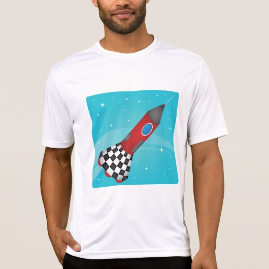 Retro Red Rocket Ship in Space Galactic T-Shirt (Vorderseite)