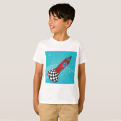 Retro Red Rocket Ship in Space Galactic T-Shirt (Vorne ganz)