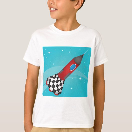 Retro Red Rocket Ship in Space Galactic T-Shirt (Vorderseite)