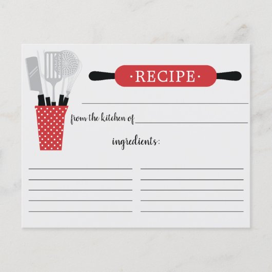 Retro Red Rolling Button Kitchen Tools Rezept Card (Vorderseite)
