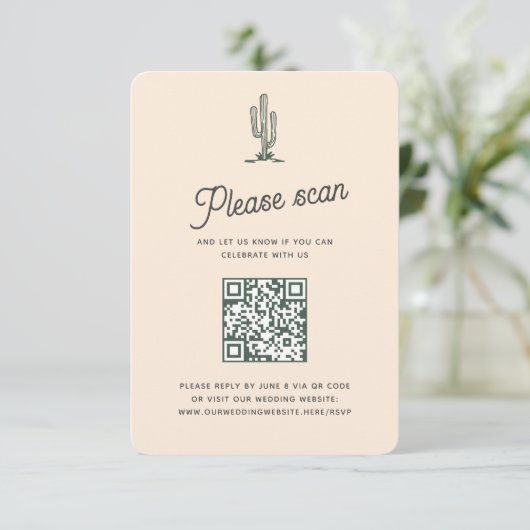 Retro Red Saguaro Cacti Wüste Wedding QR Code RSVP Karte (Stehend Vorderseite)