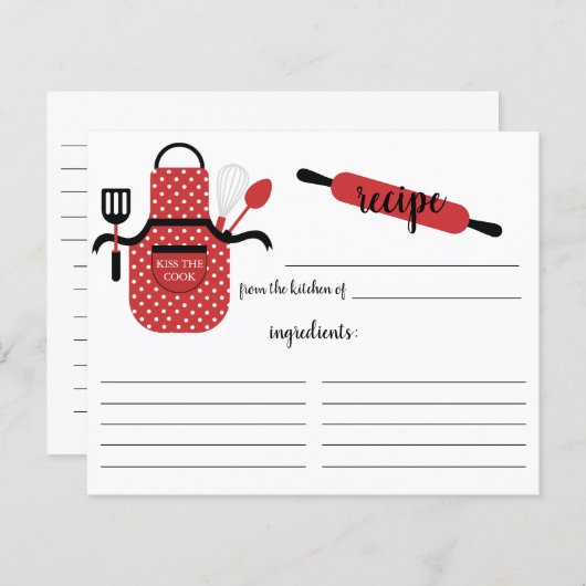 Retro Red Schürze Kitchen Tools Rezept Card (Vorne/Hinten)