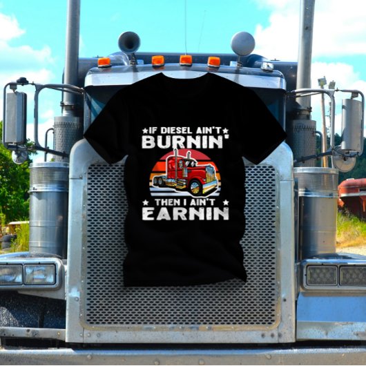 Retro Red Semi Truck Sunset - Big Rig Diesel Truck T-Shirt