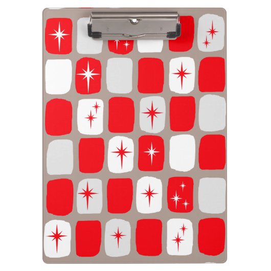 Retro Red Starbursts Clipboard Klemmbrett (Vorderseite)