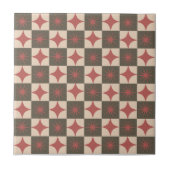Retro Red Sternexplosion Checkered Mitte Jahrhunde Fliese (Vorderseite)