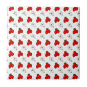 Retro Red Strawberry and Blume Pattern Fliese (Vorderseite)