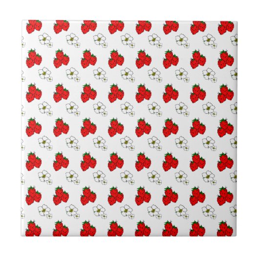 Retro Red Strawberry and Blume Pattern Fliese (Vorderseite)