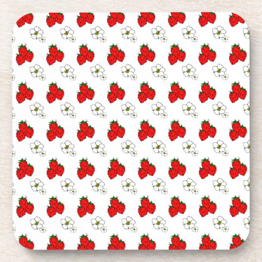 Retro Red Strawberry and Blume Pattern Getränkeuntersetzer (Vorderseite)