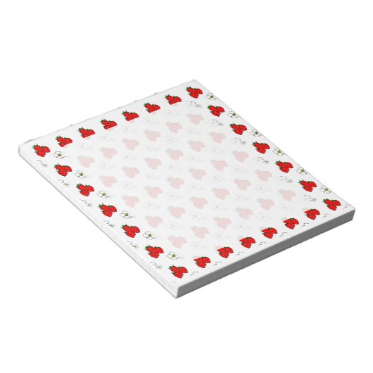 Retro Red Strawberry and Blume Pattern Notizblock (angewinkelt)