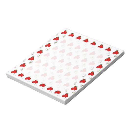 Retro Red Strawberry and Blume Pattern Notizblock (Rotiert)