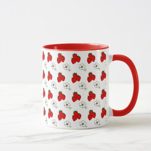 Retro Red Strawberry and Blume Pattern Tasse (Rechts)