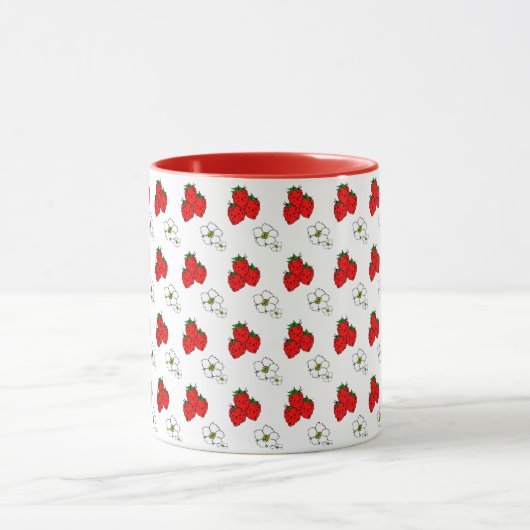 Retro Red Strawberry and Blume Pattern Tasse (Zentrum)