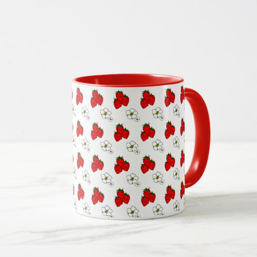 Retro Red Strawberry and Blume Pattern Tasse (VorderseiteRechts)