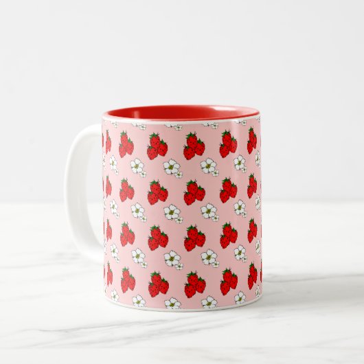 Retro Red Strawberry and Blume Pattern Tasse (Vorderseite Links)