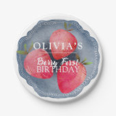Retro red Strawberry Berry First Birthday  Pappteller (Vorderseite)