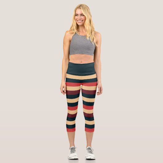 Retro Red Stripe Capri Leggings (Vorderseite)
