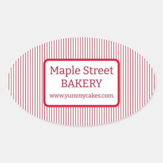 Retro Red Stripes Bäckerei Ovaler Aufkleber (Vorderseite)