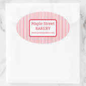 Retro Red Stripes Bäckerei Ovaler Aufkleber (Tasche)