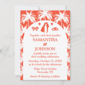 Retro Red Tropical Palm Tree Foto Hochzeit Einladung (Vorderseite)