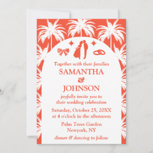 Retro Red Tropical Palm Tree Foto Hochzeit Einladung