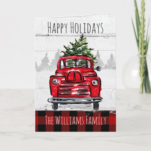 Retro Red Truck and Tree Falted Greeting Card Karte (Vorderseite)
