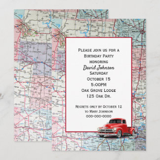 Retro Red Truck auf Karte Party