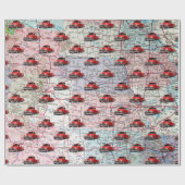 Retro Red Truck auf Roadmap Geschenkpapier (Flach)