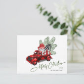 Retro Red Truck Gnomes Weihnachtsfeiertag Gruß Postkarte (Stehend Vorderseite)