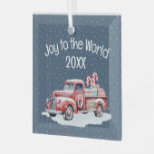 Retro Red Truck in Schneeflocken Ornament Aus Glas (Vorderseite links)