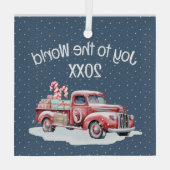 Retro Red Truck in Schneeflocken Ornament Aus Glas (Rückseite)
