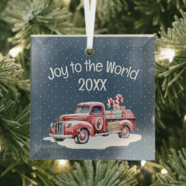 Retro Red Truck in Schneeflocken Ornament Aus Glas