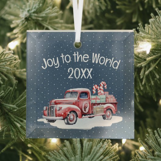 Retro Red Truck in Schneeflocken Ornament Aus Glas (Insitu)
