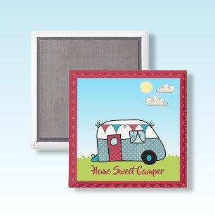 Retro Red und Aquamarin Camper Magnet