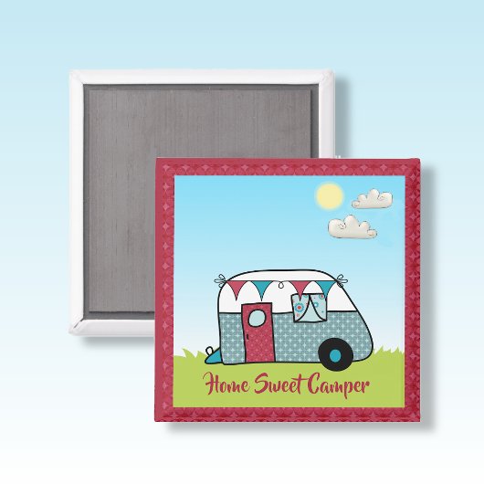 Retro Red und Aquamarin Camper Magnet