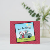 Retro Red und Aquamarin Camper Postkarte (Stehend Vorderseite)