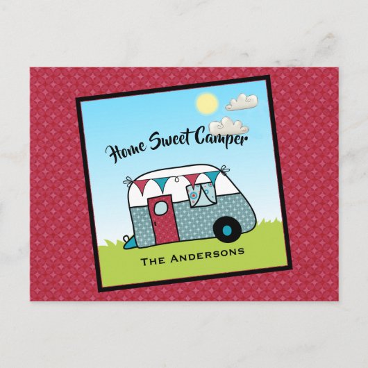 Retro Red und Aquamarin Camper Postkarte (Vorderseite)